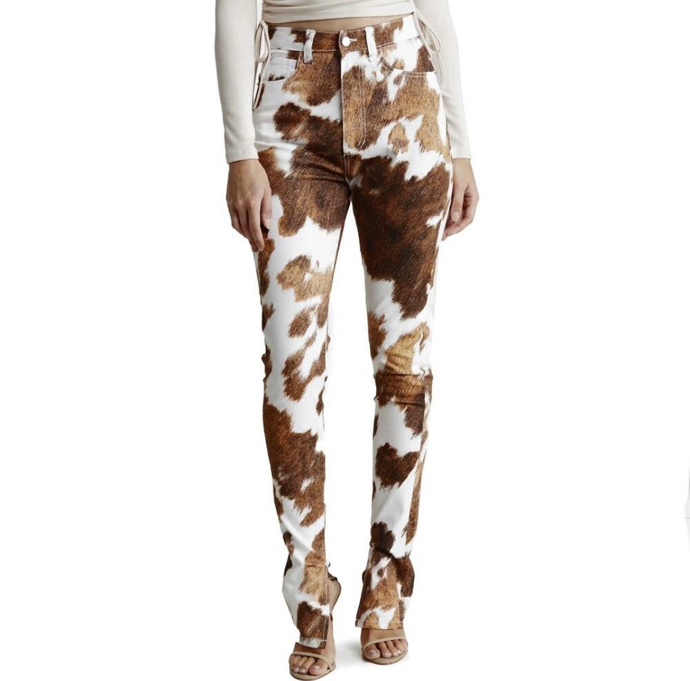 WeWoreWhat Cow Print Skinny Jeans High Rise Stretch Western Y2K Sz 29 5 pockets